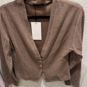 Zara Taupe Cardigan with Gold Buttons